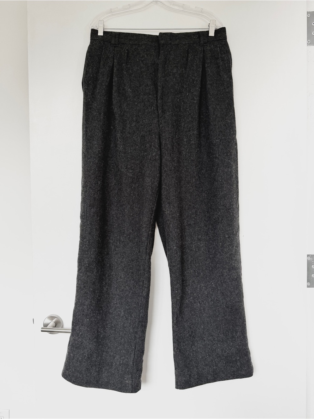 Yale Trouser Collection men’s dark gray wool blend straight leg pleated trousers